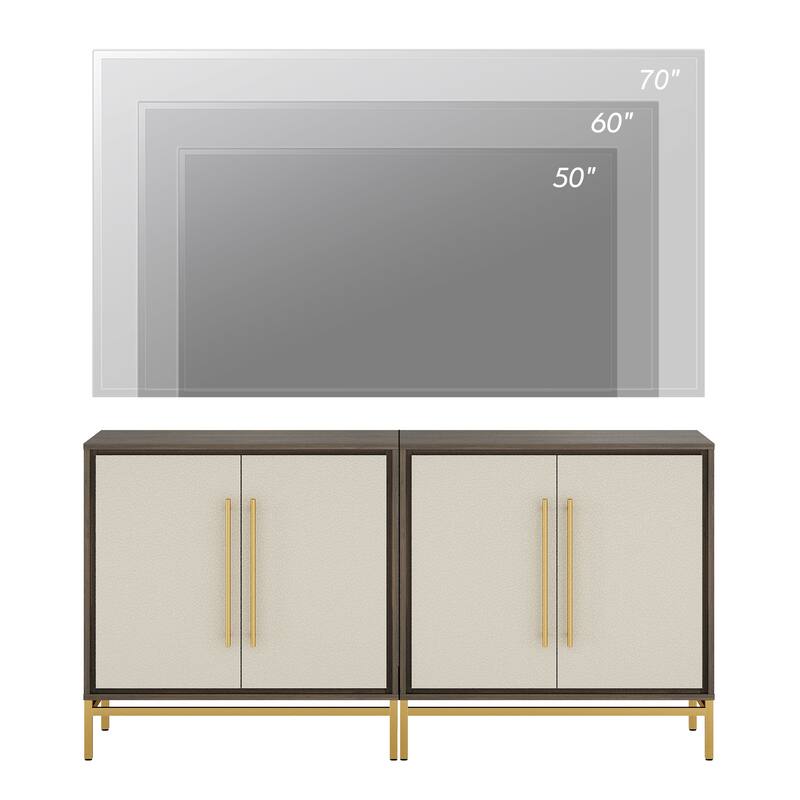 WAMPAT Modern TV Stand with Leather-Textured Doors
