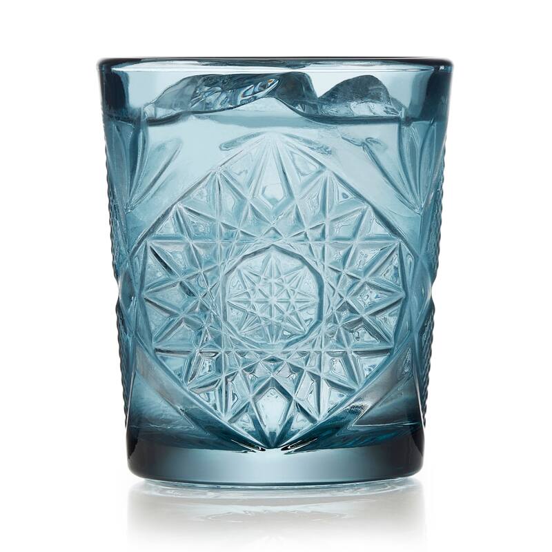 Libbey Hobstar Double Old Fashioned Glasses, 12-ounce, Blue, Set of 4 - Set of 4