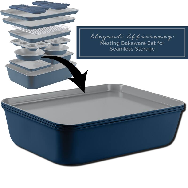 Country Kitchen Nonstick Stackable Bakeware Set - Durable, Easy Release Baking Set, Cream, 13 Pcs