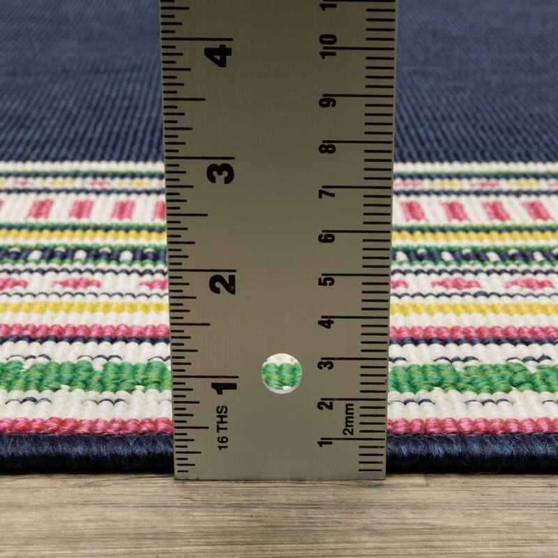 Harlowe Multi-Stripe Border Navy/ Multi Area Rug