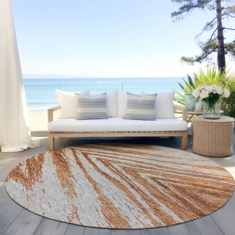 Machine Washable Indoor/ Outdoor Chantille Chevron Modern Rug - Paprika - 8' x 8'