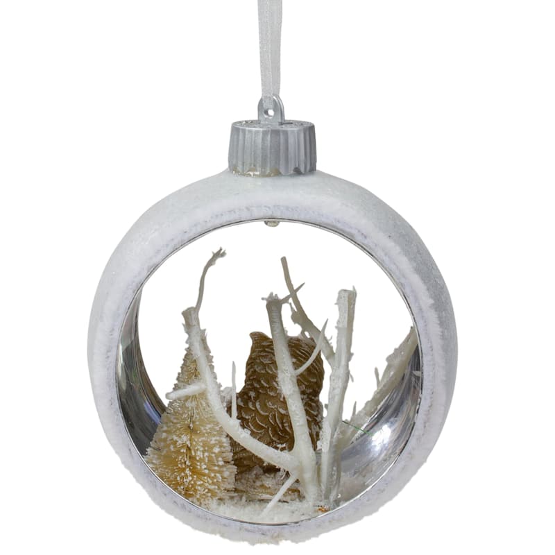 Owl Cutout Christmas Ornament - 3.75" - Silver and White