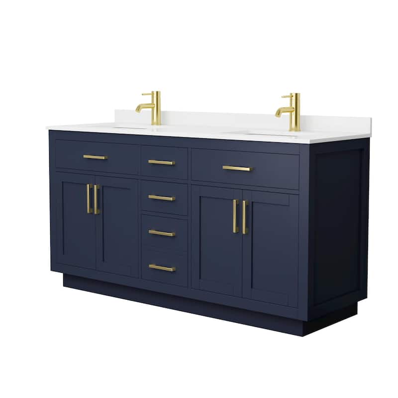 Wyndham Collection WCG262666D-QTZ-UNSMXX Beckett TK 66" Free Standing - Dark Blue / White Quartz Top / Brushed Gold