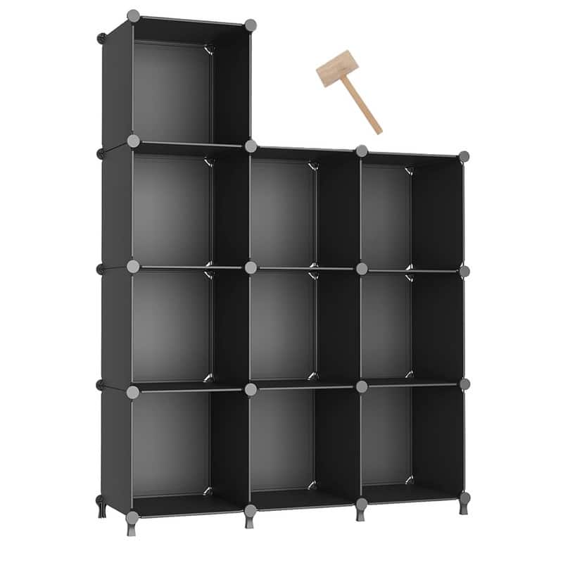 10 Cube Stackable Shoe Rack Organizer DIY Plastic Shoe Storage Cabinet for Closet & Entryway - N/A - Black