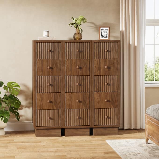 39.4" Tall Narrow Dresser Chest, Rustic 5-Drawer Storage Cabinet