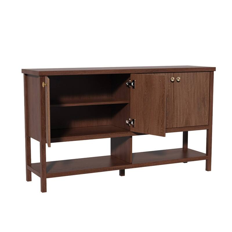 Farmhouse 59" Fluted Console Table with Storage, Entryway Table Hallway Cabinet for Living Room