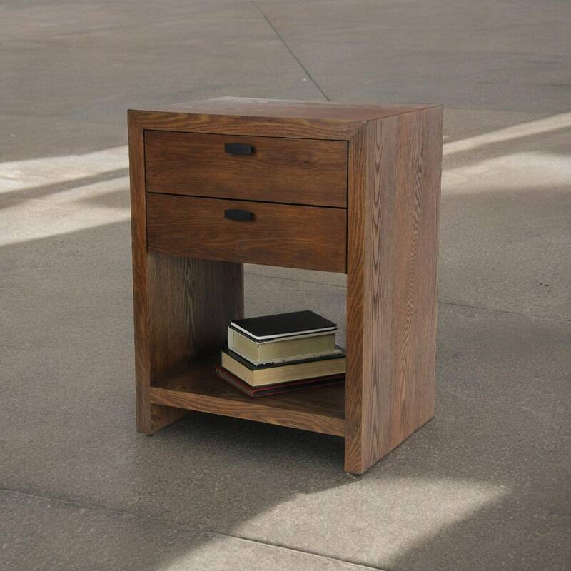Double Drawer Wooden Night Stand with Open Shelf - 26" - Brown