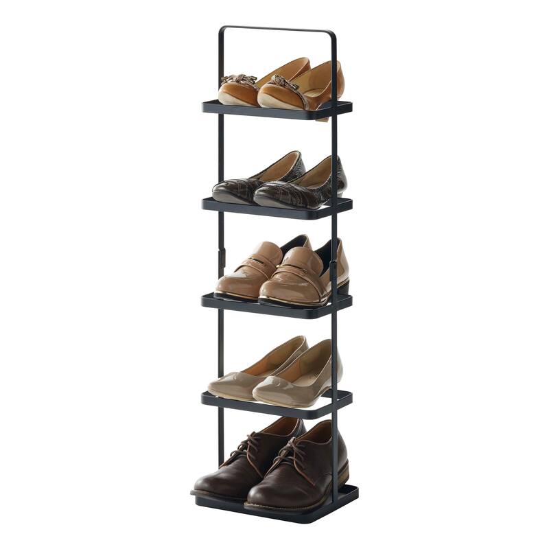 Yamazaki Home Shoe Rack - Two Styles, Steel, Holds 5 shoes, Holds 11 lbs - L 7.09 x W 8.66 x H 30.51 inches - Black