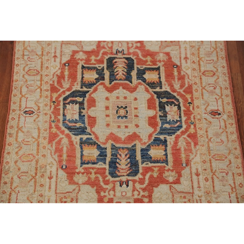 Vegetable Dye Heriz Serapi Oriental Accent Rug Handmade Wool Carpet - 3'1"x 4'1"