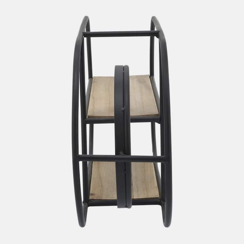 Oval Wall Shelf with Mirror - 30" - Black and Brown