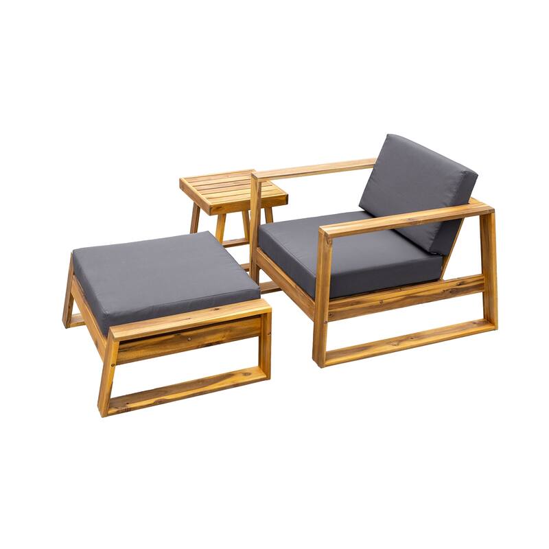 Wood Outdoor Lounge Set - Chair & Ottoman, Perfect for Patios, Balconies, and Gardens