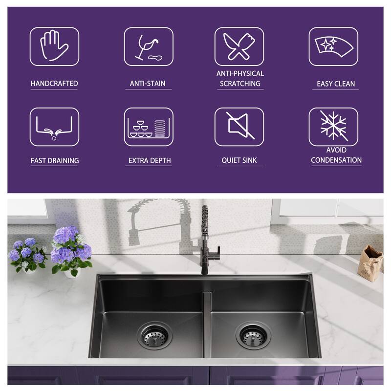 Undermount Double Bowl Kitchen Sink 18 Guage Stainless Steel With Faucet