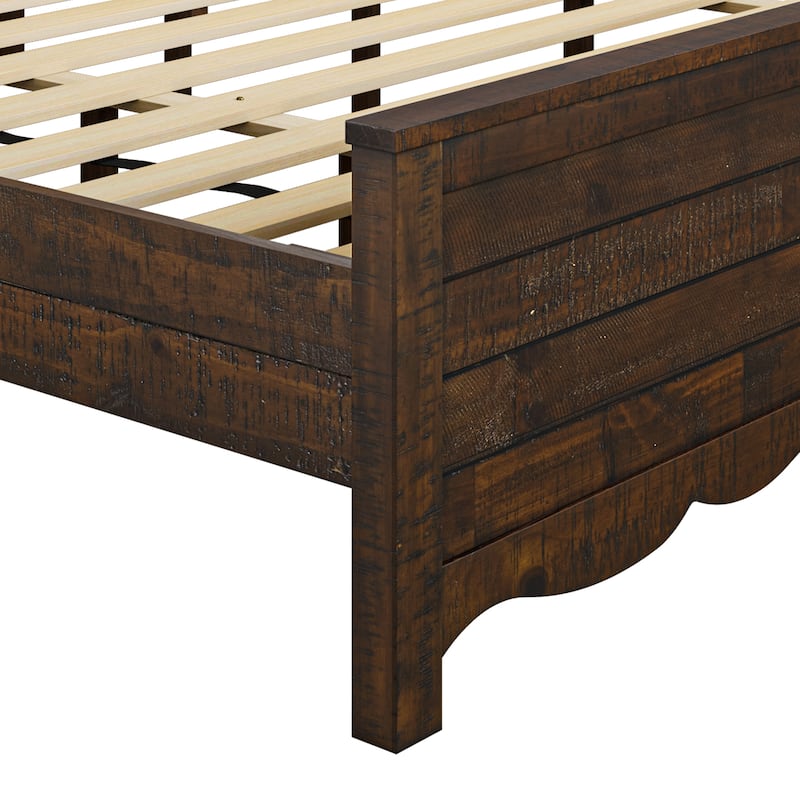 Modern Bed Solid Wood Platform Bed Frame Queen/King Size Bed with Headboard and Wood Slat Support for Bedroom