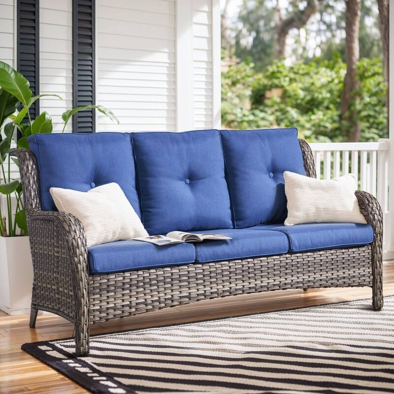 Gymojoy 4-Piece Outdoor Furniture Set, 2 Swivel Glider Chairs, 3-Seat Sofa & 55K BTU Fire Pit Table