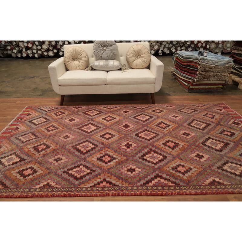 Hand Woven Oriental 100% Wool Carpet Southwestern Tribal Multi-Colored Kilim Area Rug - 10' 1'' X 5' 10''
