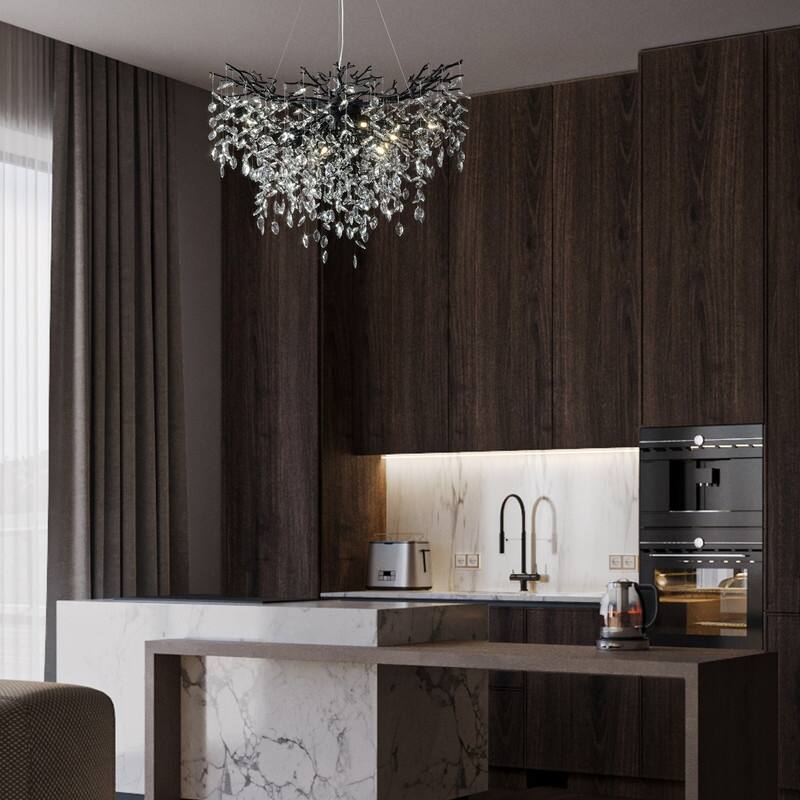Modern Round Branch Crystal Chandelier, 600-1200mm Diameter, Marquise Cut Crystal Pendant Light