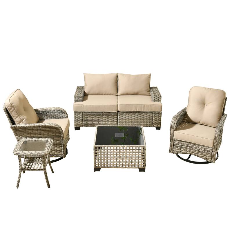 HOOOWOOO 6-piece Wicker Patio Outdoor Seating Swivel Chair Set