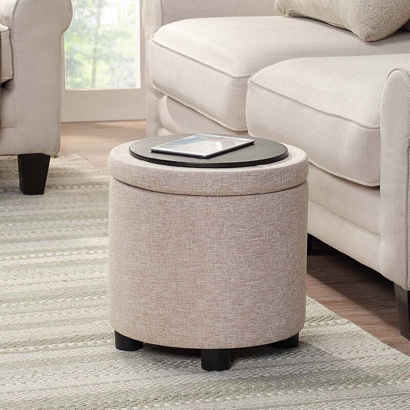 Convenience Concepts Designs4Comfort Round Accent Storage Ottoman with Reversible Tray Lid - Tan Fabric