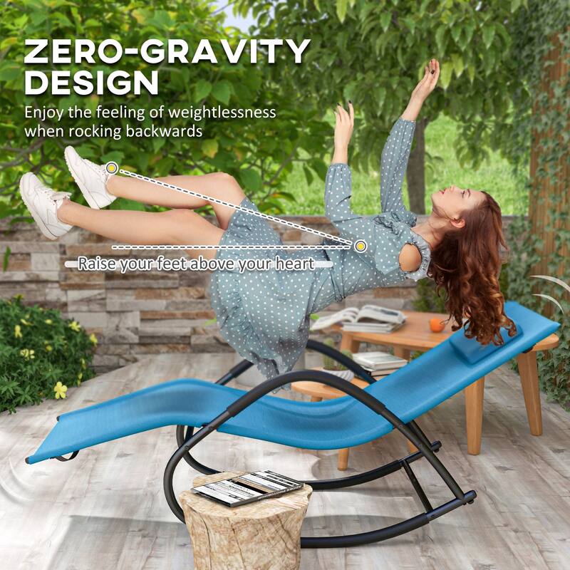 Zero Gravity Patio Chaise Sun Lounger, Outdoor Rocker, UV Water Resistant, Pillow for Sunbathing, Lawn, Garden or Pool