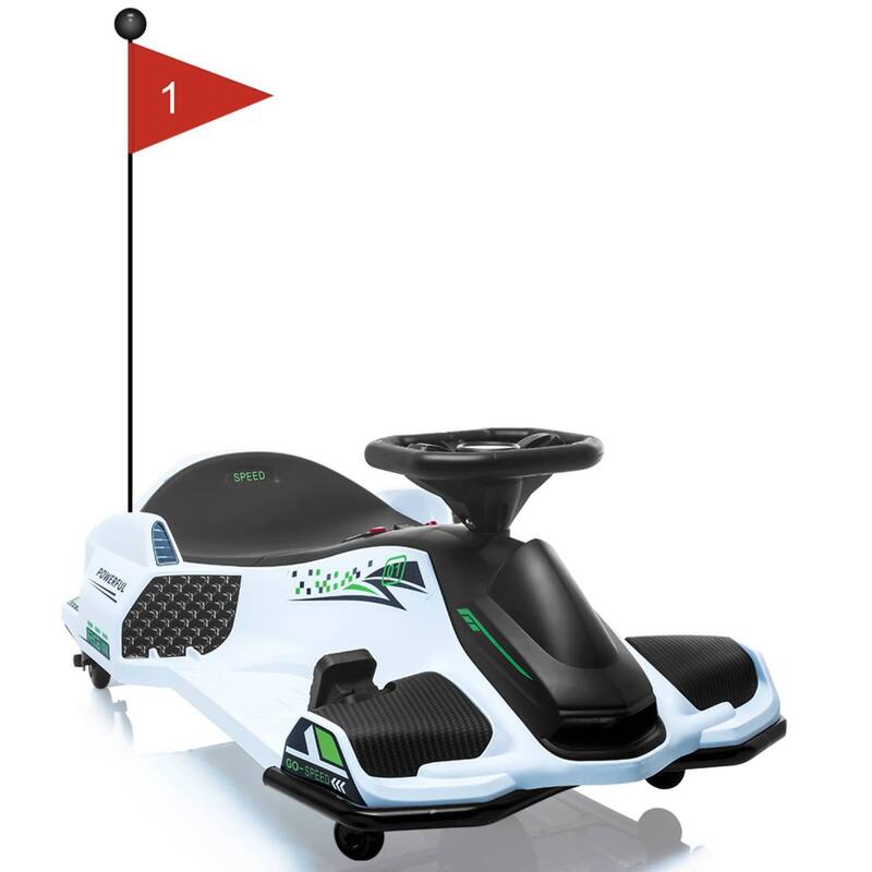 24V Kids Drift Go Kart, Electric Drifting Car with 180w Brushless Motor for Kids Best Gift - White