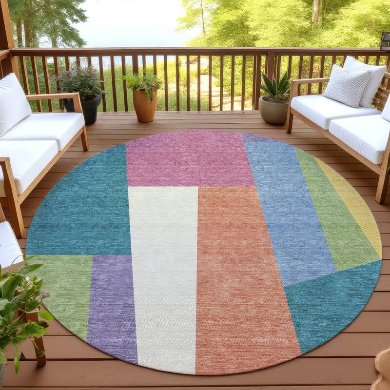Machine Washable Indoor/ Outdoor Contemporary Jolie Chantille Rug - Teal - 8' x 8'