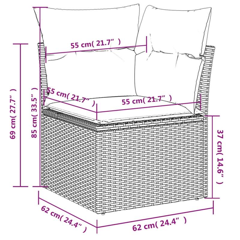 9-Piece Modular Patio Sofa Set with Cushions - 21.7 x 39.4 x 28.7 in