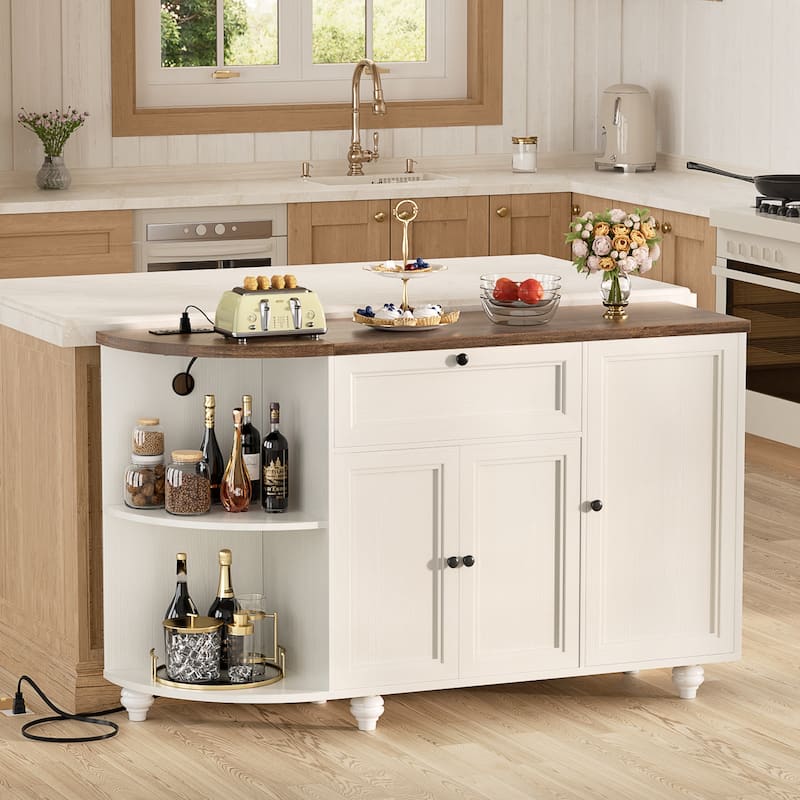 55'' Farmhouse Buffet Cabinet with Charging Station, Coffee Sideboard for Kicthen and Bar