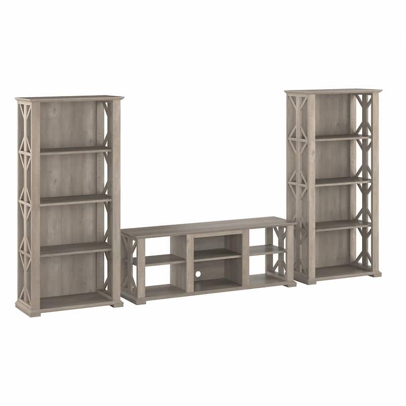Homestead Farmhouse TV Stand with 4 Shelf Bookcases by Bush Furniture