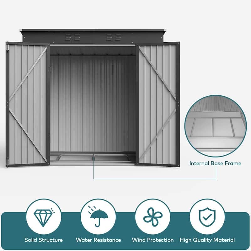 5' x 3' / 6' x 4' Outdoor Storage Shed with Double Lockable Doors, Waterproof Shed, Outdoor Storage Clearance for Backyard Patio