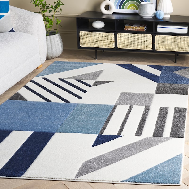 SAFAVIEH Hollywood Tatianna Mid-Century Modern Abstract Rug - 8' x 10' - Ivory/Blue - Rectangle