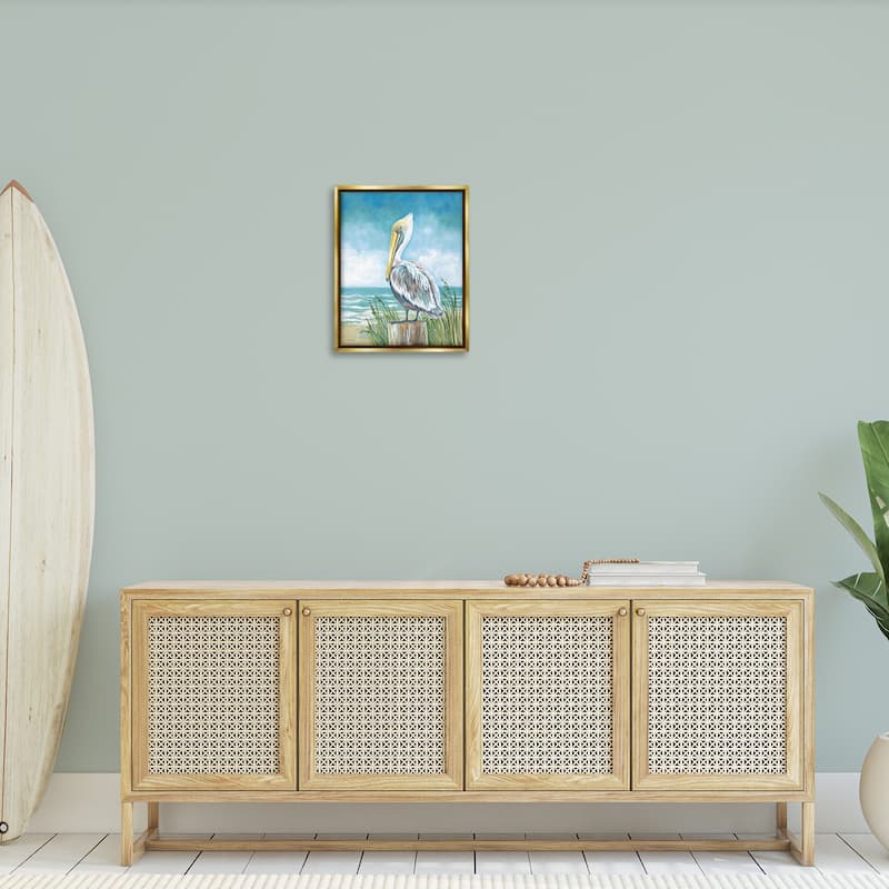 Stupell Pelican Perched near Shore Framed Floater Canvas Wall Art Design By Diane Kater