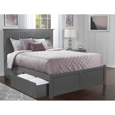 Nantucket Queen Platform Bed with Footboard and 2 Bed Drawers in Grey