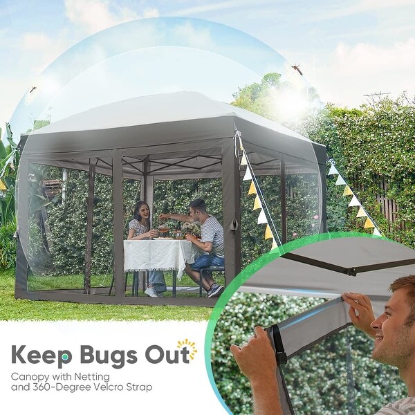 8'x8' Pop up Canopy Tent with Netting, Auto-Close Magnetic Doors