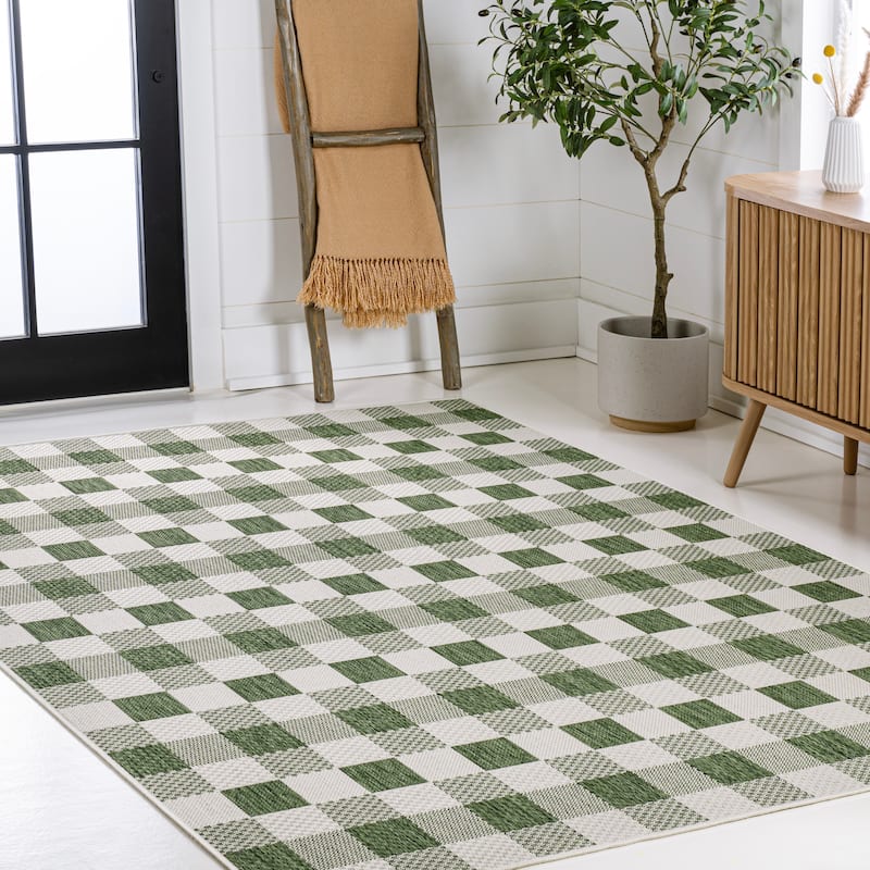 JONATHAN Y Biot Traditional Geometric Bold Gingham Black/Cream Indoor/Outdoor Area Rug