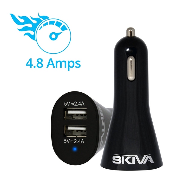Skiva PowerFlow Duo C-3 (4.8 Amps / 24 Watt / Fastest) Car Charger with Two Universal USB Charging Ports for iPhone 6s 6 Plus SE
