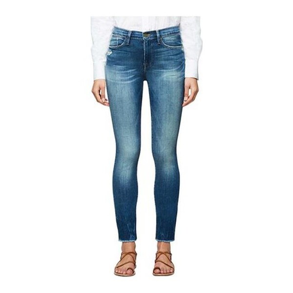 frame le high straight raw edge jeans