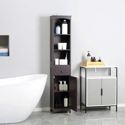 Brown MDF Tall Bathroom Cabinet with Drawer Shelves Cabinet Storage for Small Spaces - 13.5" W x 9.5" D x 67" H