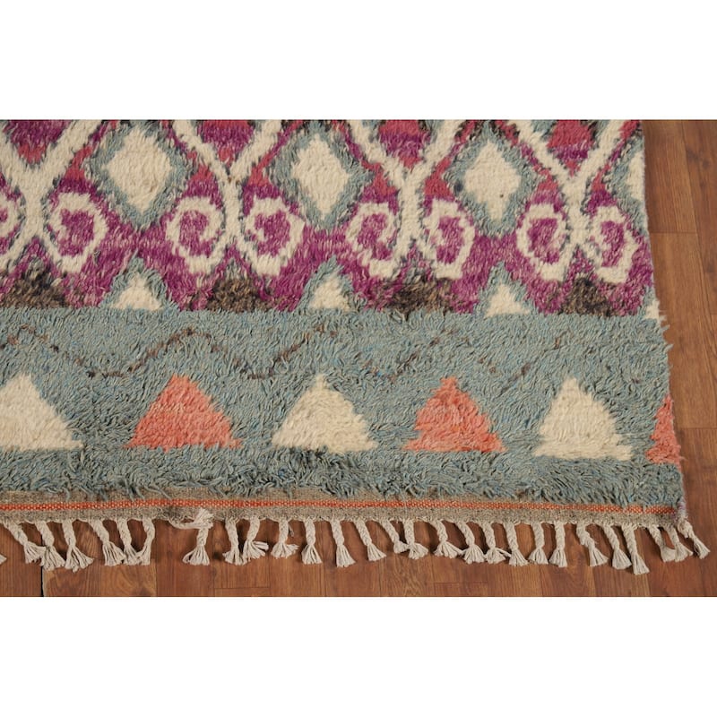 Geometric Moroccan Oriental Area Rug Hand-Knotted Wool Carpet - 7'11" x 10'7"