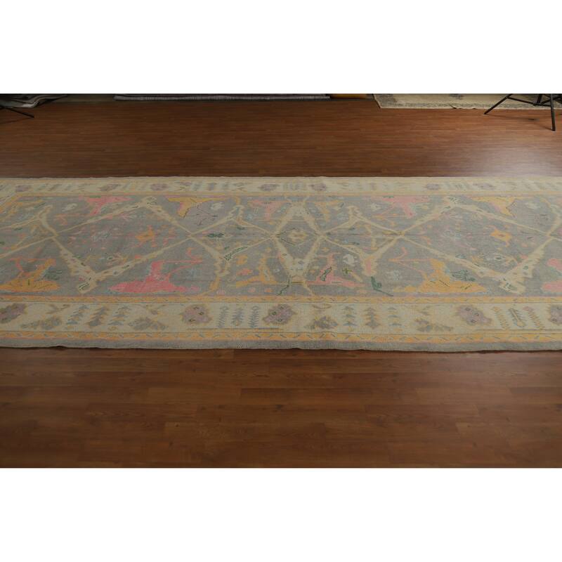 Hand Knotted Oriental 100% Wool Carpet Transitional All-Over Greys & Charcoal Oushak Area Rug - 16' 7'' X 6' 11''