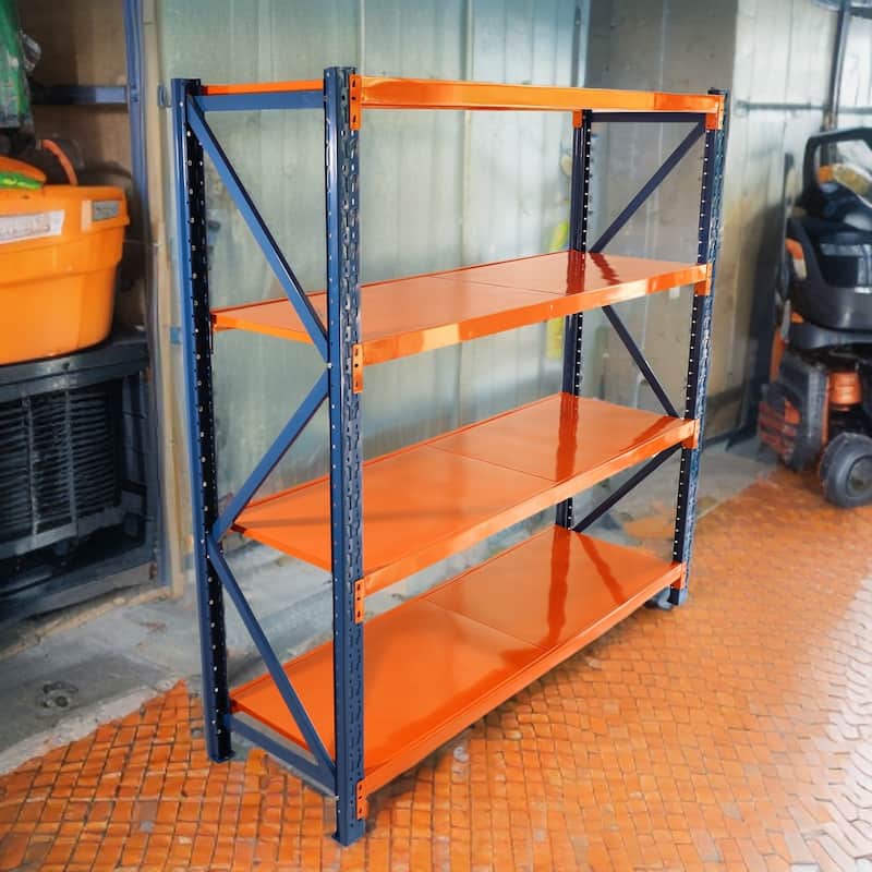 4-Tier Heavy Duty Storage Shelf Steel Rack Adjustable Height for Workshop and Warehouse - 78.66”L x 23.82”W x 78.74”H