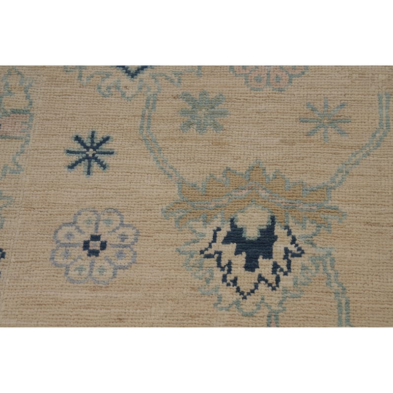 Hand Knotted Oriental 100% Wool Carpet Transitional All-Over Beige & Ivories Oushak Runner Rug - 9' 9'' X 3' 0''