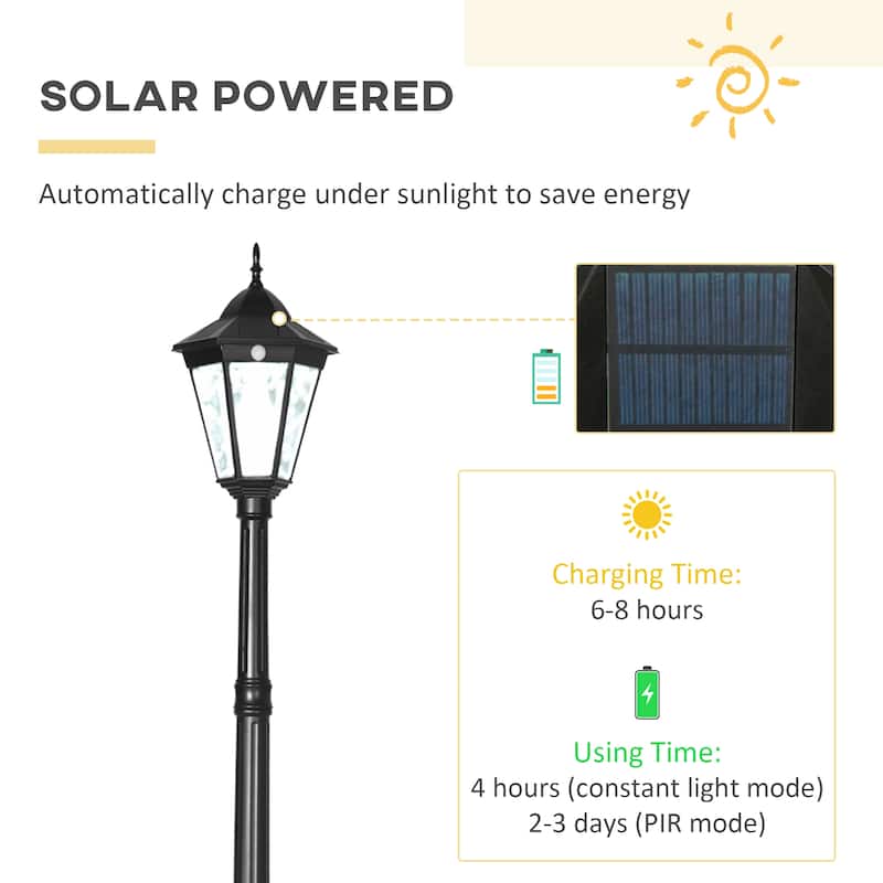 Outsunny 94.5" Solar Lamp Post Light, Dusk to Dawn Vintage Style Street Light, Aluminum Solar Powdered Lamp, PIR Motion Sensor