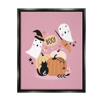 Stupell Industries Pink Boo Halloween Ghosts Floater Canvas Wall Art by Louise Allen Designs