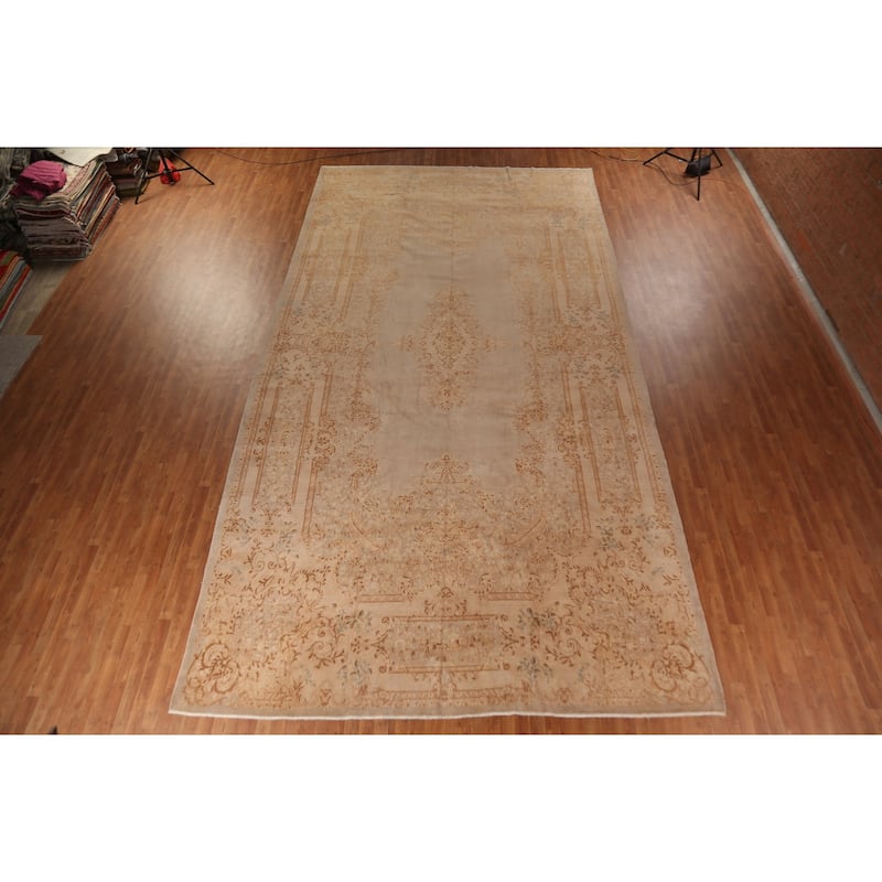 Kerman Persian Antique Large Rug Hand-Knotted Wool Carpet - 10'6"x 19'9"
