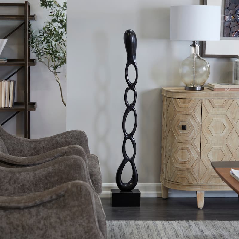 Sleek Aluminum Metal Tall Linked Floor Abstract Sculpture with Black Base - Gold, Silver, Black