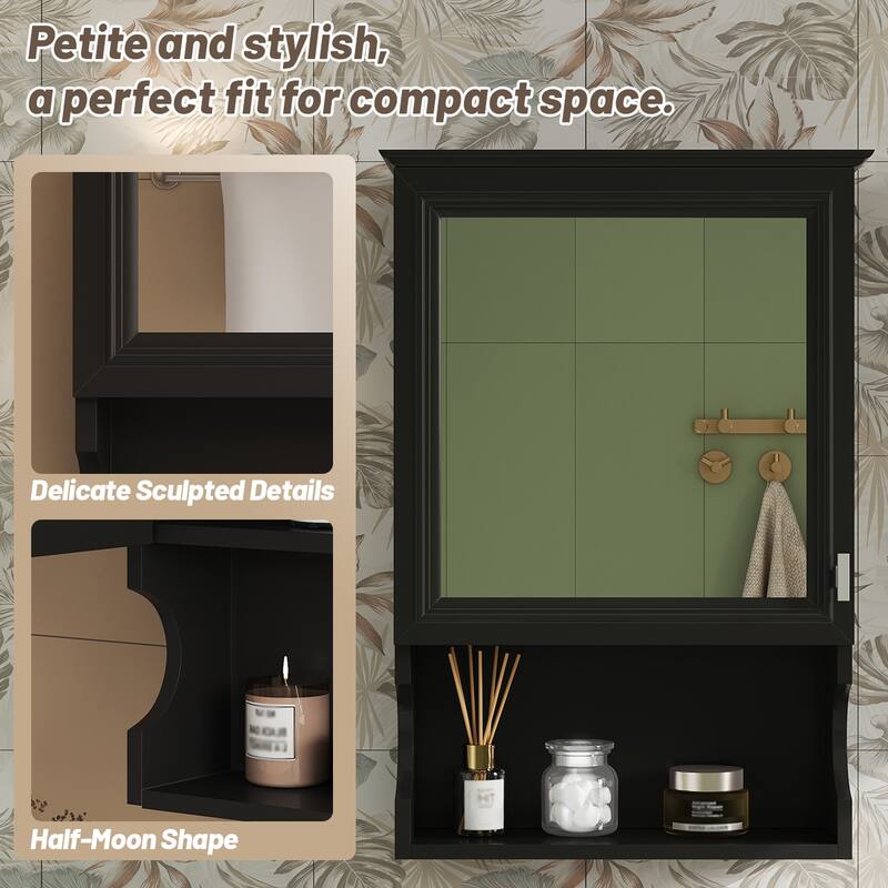 20'' Wall Mounted Bathroom Medicine Cabinet with Mirror, Solid Wood Frame Mirrored Storage Cabinet with Adjustable Shelf