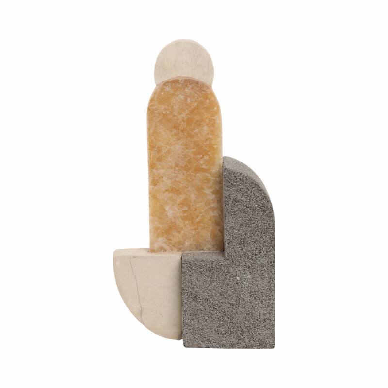Marble and Stone Abstract Sculpture - Home Decor, Handcrafted Accent, 13", Multi-Color - 7" x 3" x 13"