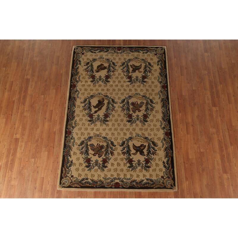 Animal Pictorial Aubusson Indian Area Rug Hand-Tufted Wool Carpet - 5'0" x 8'0"