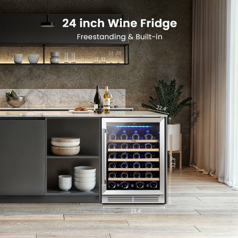 24 Inch Wine/Beverage Refrigerator Cooler 47 Bottle Built-in/Freestanding Wine Rack