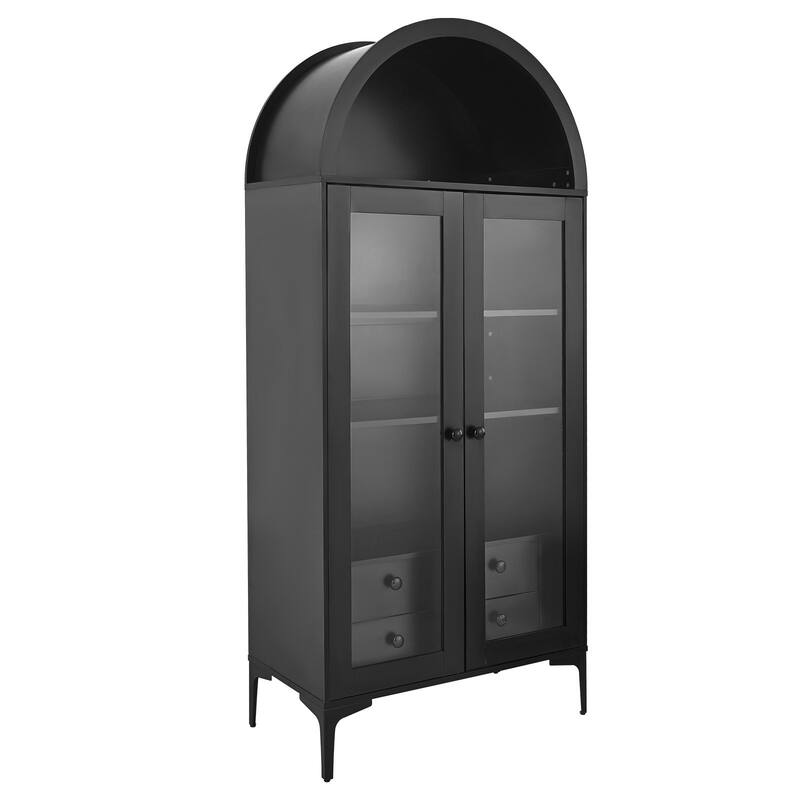 Black Tall MDF Display Cabinet with Adjustable Storage Shelves and Glass Doors for Living Room - 31.50” × 15.75” × 70.47”